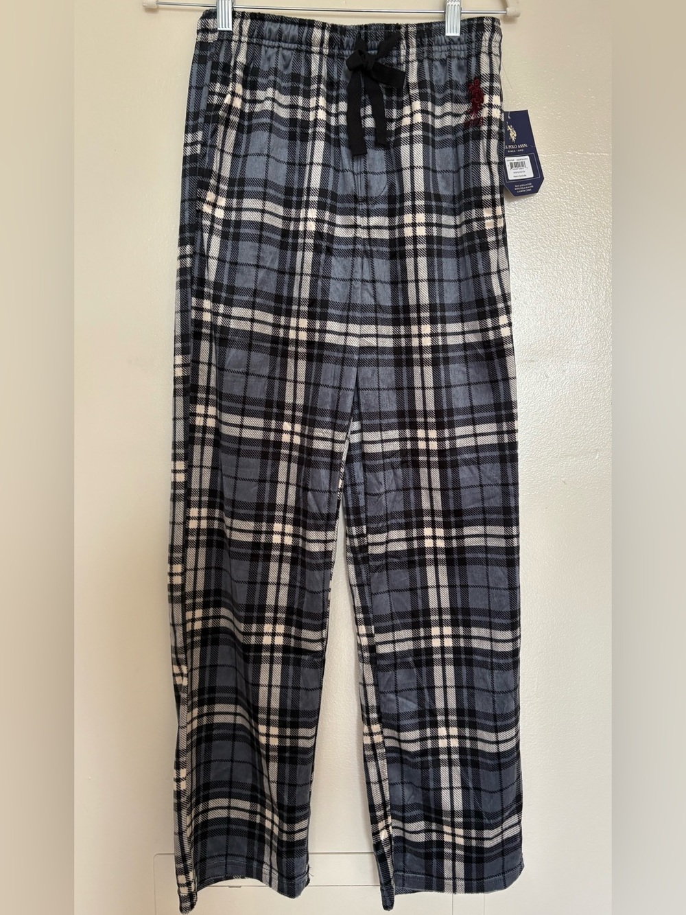 U.S. Polo Assn. Black, Blue and White Plaid Drawstring Sweatpants